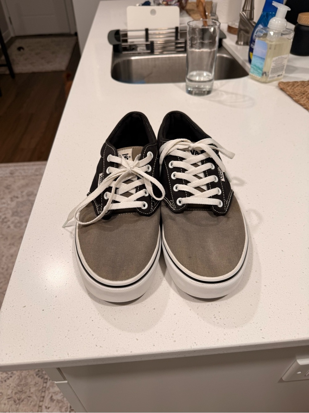 Vans Two-Tone Black and Olive Low-Top Canvas Sneakers - Picture 3 of 5